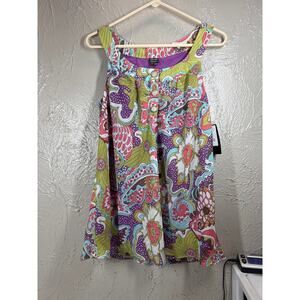 Nicole by Nicole Miller Flowy 2-Layer Tank Green Purple‎ Salmon Womens Sz 10 NWT